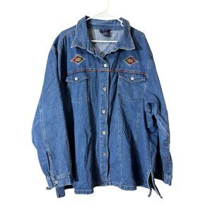 CST Blues Women Sz 30W Denim Button Down Shirt Jacket Long Sleeve Aztec Western